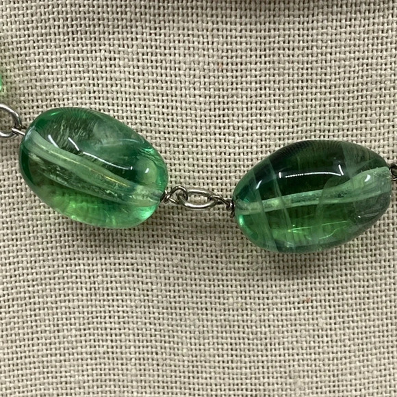 Vintage Signed Gerard Yosca Green Stone Necklace & Blue Chalcedony Pendant - Picture 4 of 16